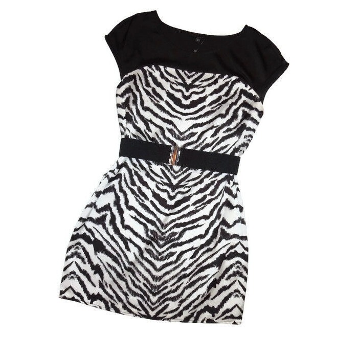 EXPRESS short BLACK white DRESS career ZEBRA cocktail XS