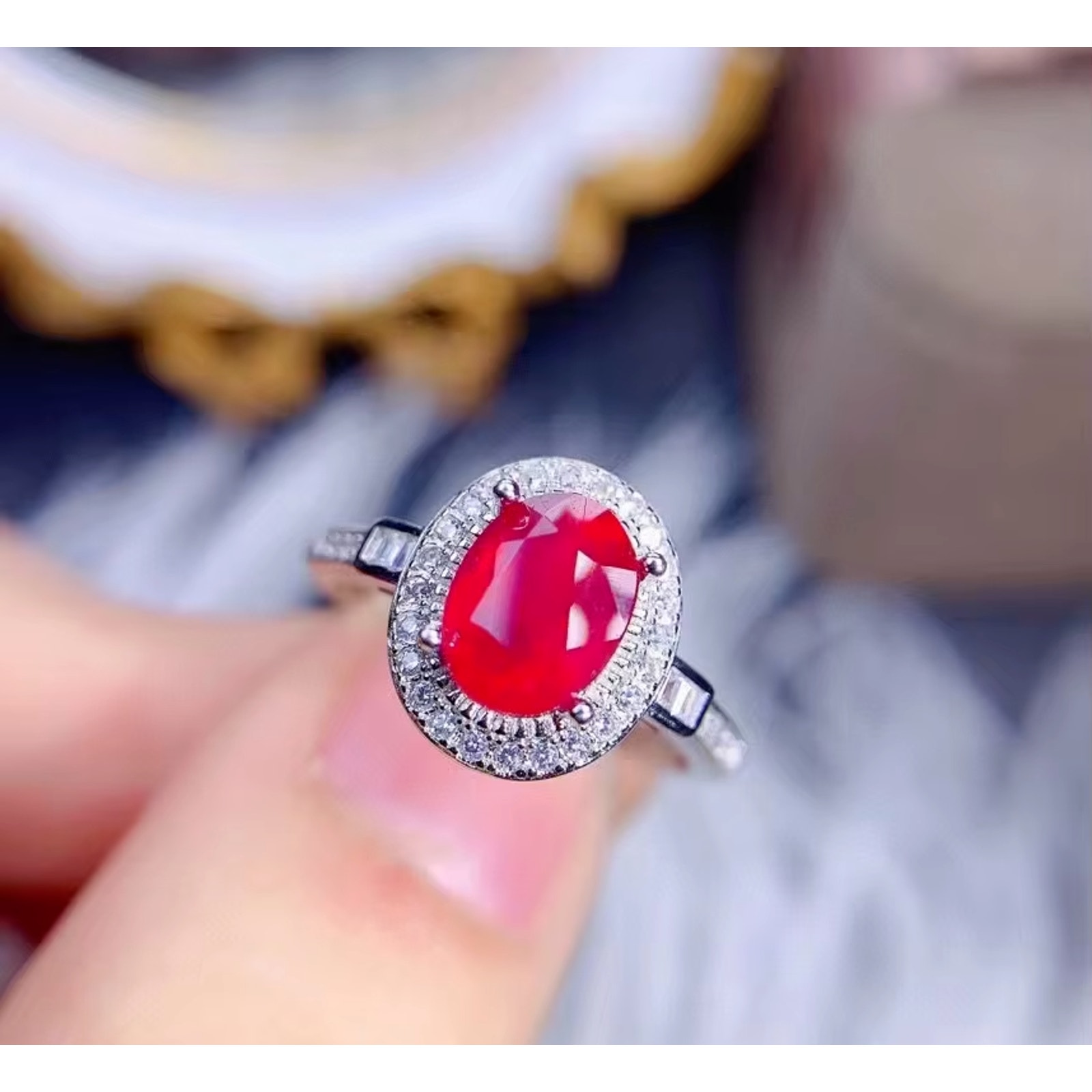 Ruby Ring For Women, Natural Ruby Ring Sterling Silver 6x8mm, Ruby Gemstone Ring