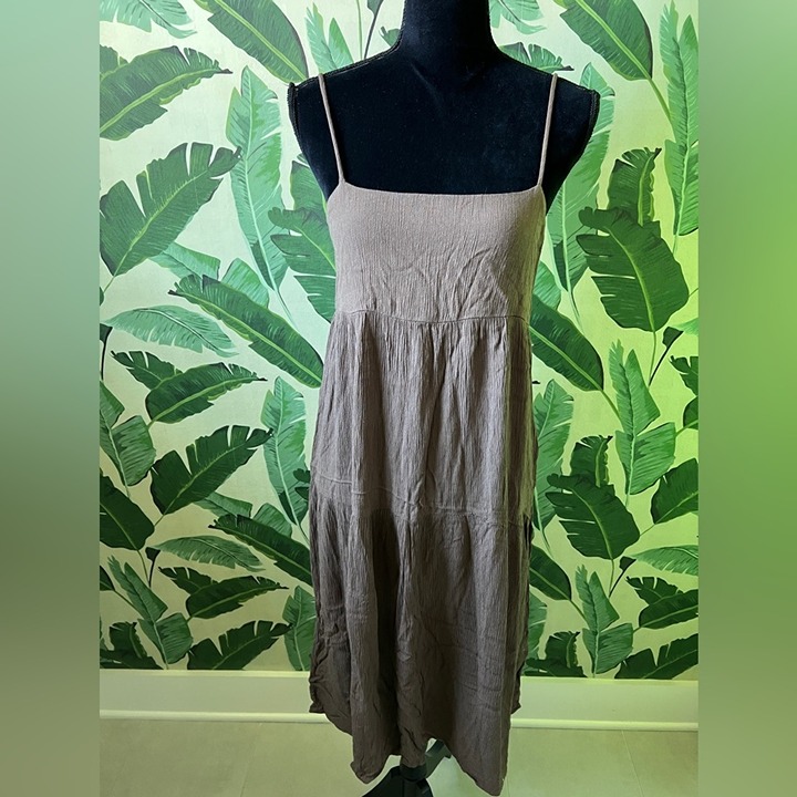 CJLA Lauren Dress Brown Strappy Tank Midi Dress Bohemian peasant Size S