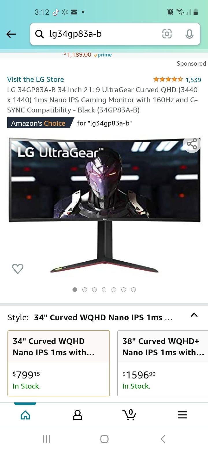 LG 34GP83A 34-inch 3440x1440P 160Hz 1MS (GtG) IPS G-Sync Curved HDR (New)