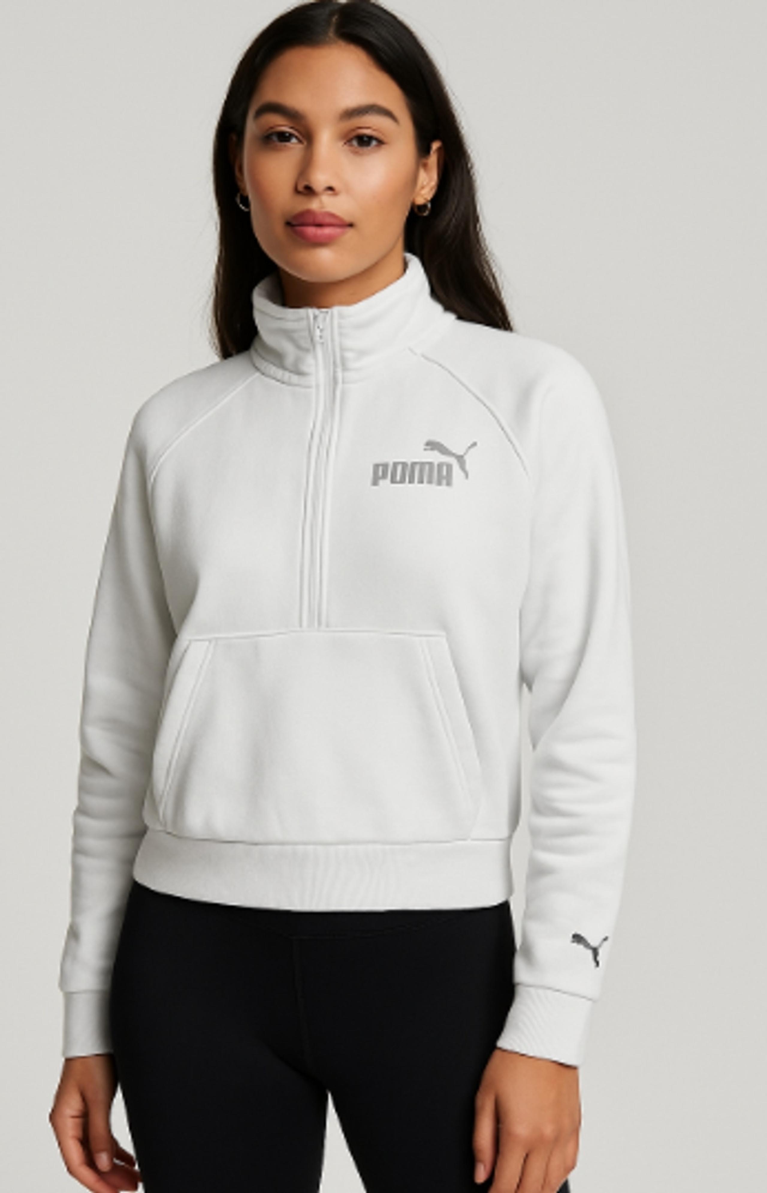 Puma White Half Zip Pullover Sweatshirt XS Athleisure Cozy