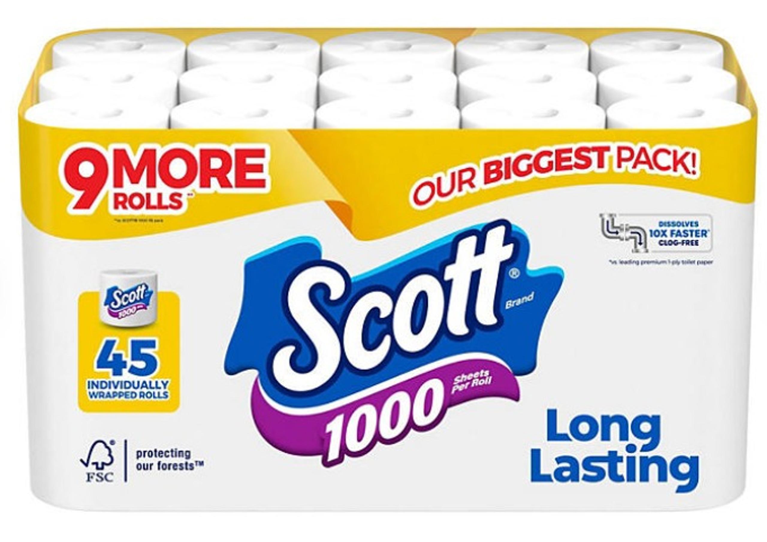 1000 1-Ply Toilet Paper 45 rolls, 1,000 sheets/roll