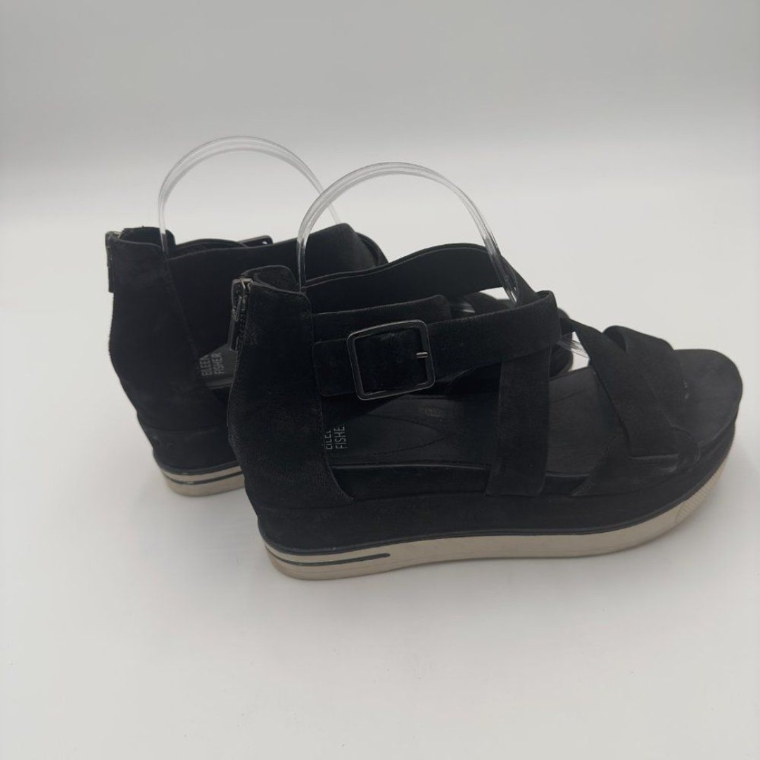 Eileen Fisher Suede Boost Wedge Sandal with crisscross strap, Back zip. Size 9.5