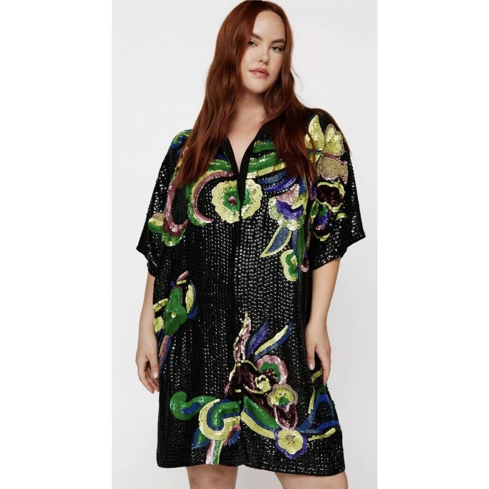 Nasty Gal Dress Floral Sequin Shirt Art To Wear Unique Plus Size 22 Party Formal
