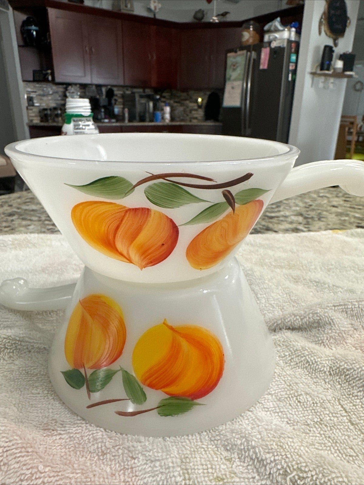 Set Vintage Fire King Handled Bowls Fruit Design