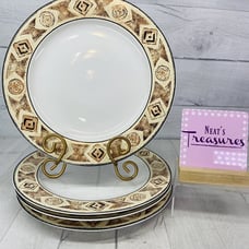Sakura Sue Zipkin DUNE Tan Black Geometric Cream Stoneware Dinner Plates Set 4