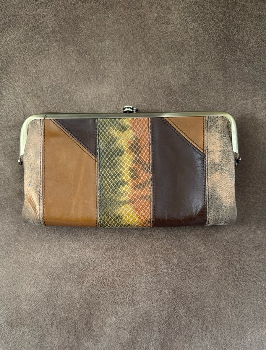 HOBO International Lauren Mocha Genuine Leather Patchwork Clutch Wallet