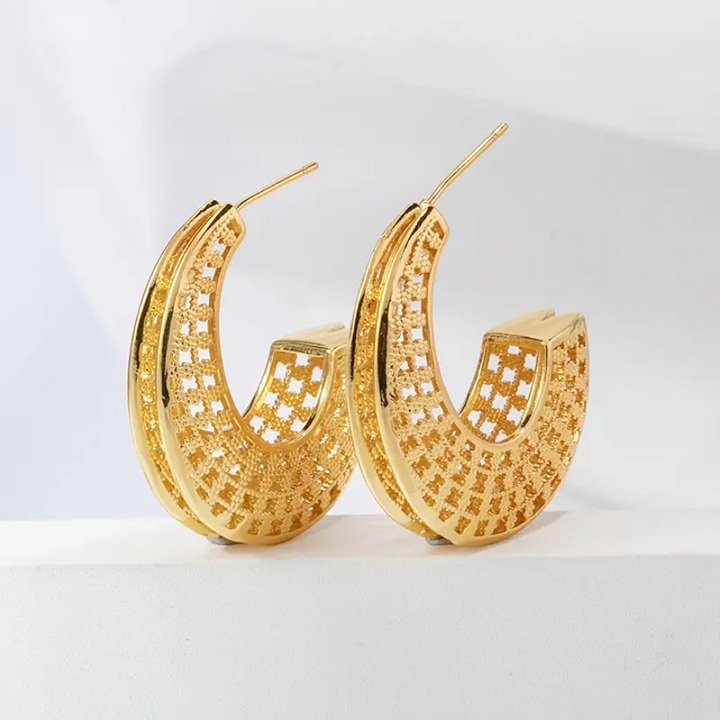 14K Gold Womens 1.5 Chunky Etched Hoop Earrings Ladies 14 Karat Silver Jewelry