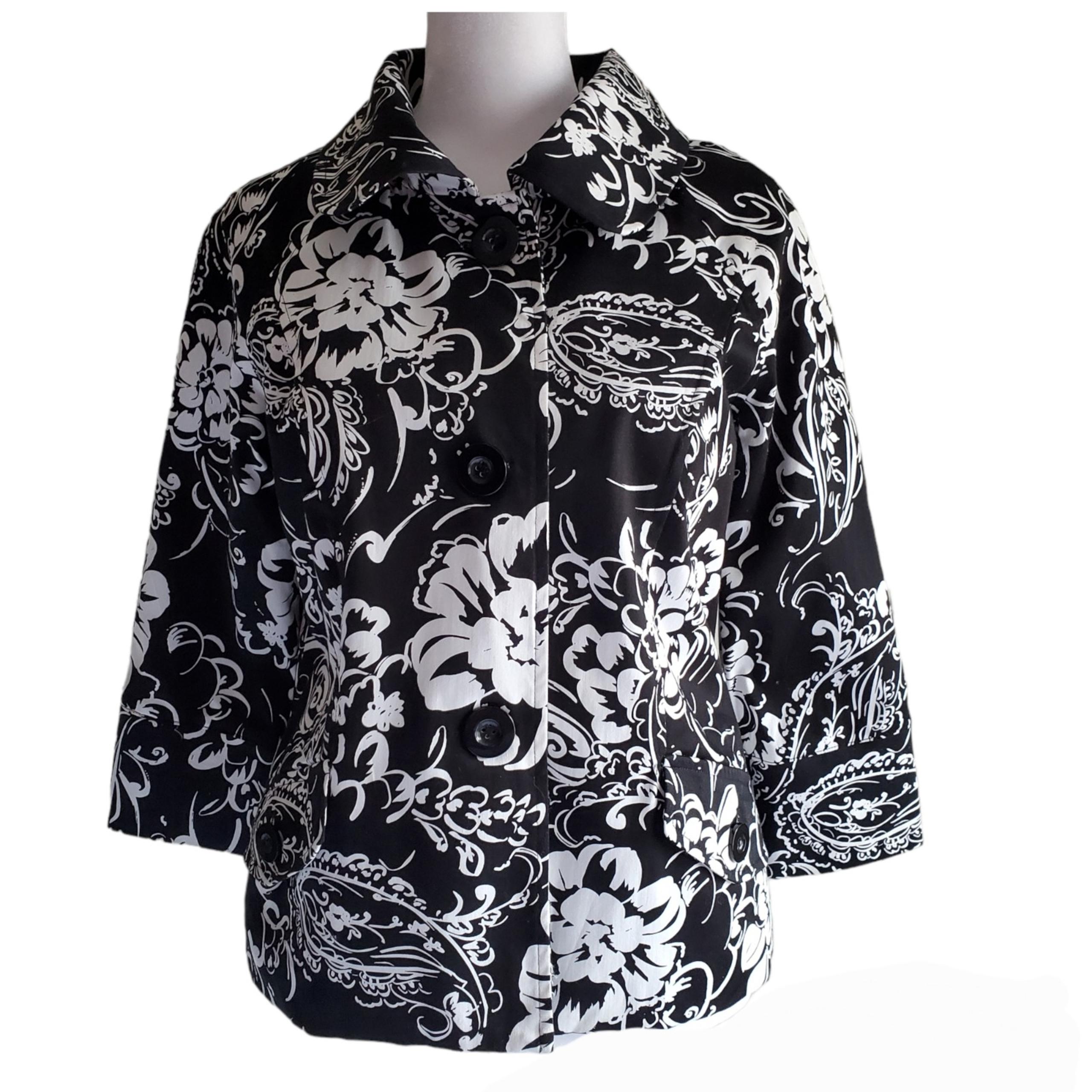 Elementz Black & White Floral Print Lined Blazer Size Small
