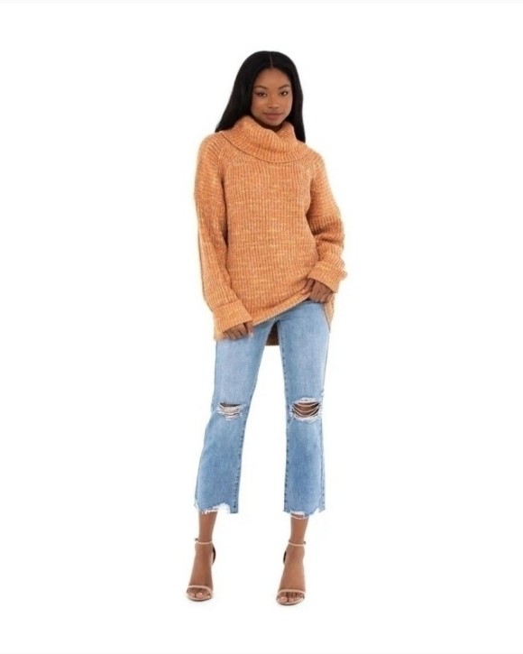 Free People Leo Tunic Sweater Womens Medium Oversized Cowl Tan Speckles