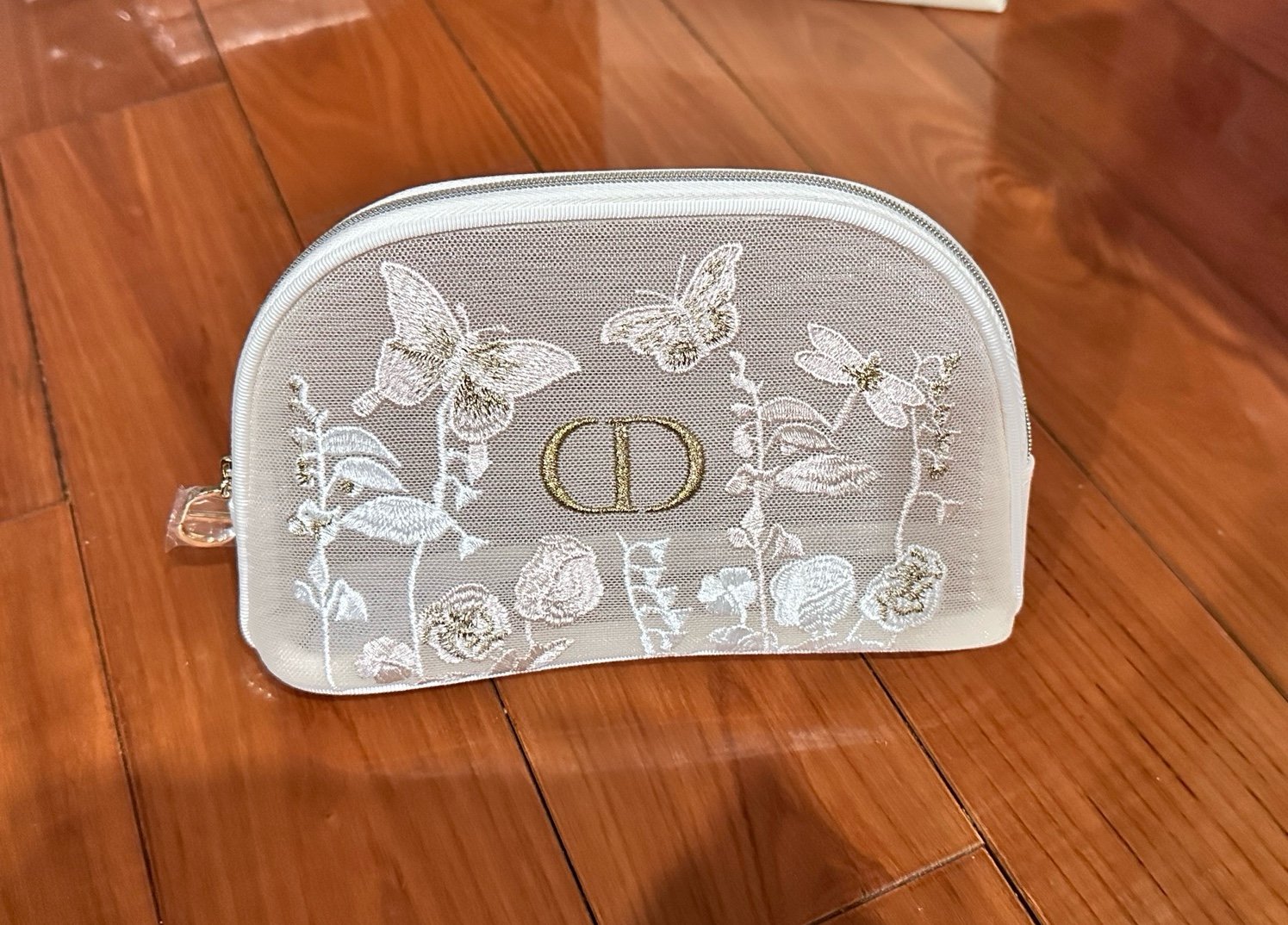 Dior Holiday Exclusive Butterflies & Flowers Embroidered Mesh Makeup Bag Pouch