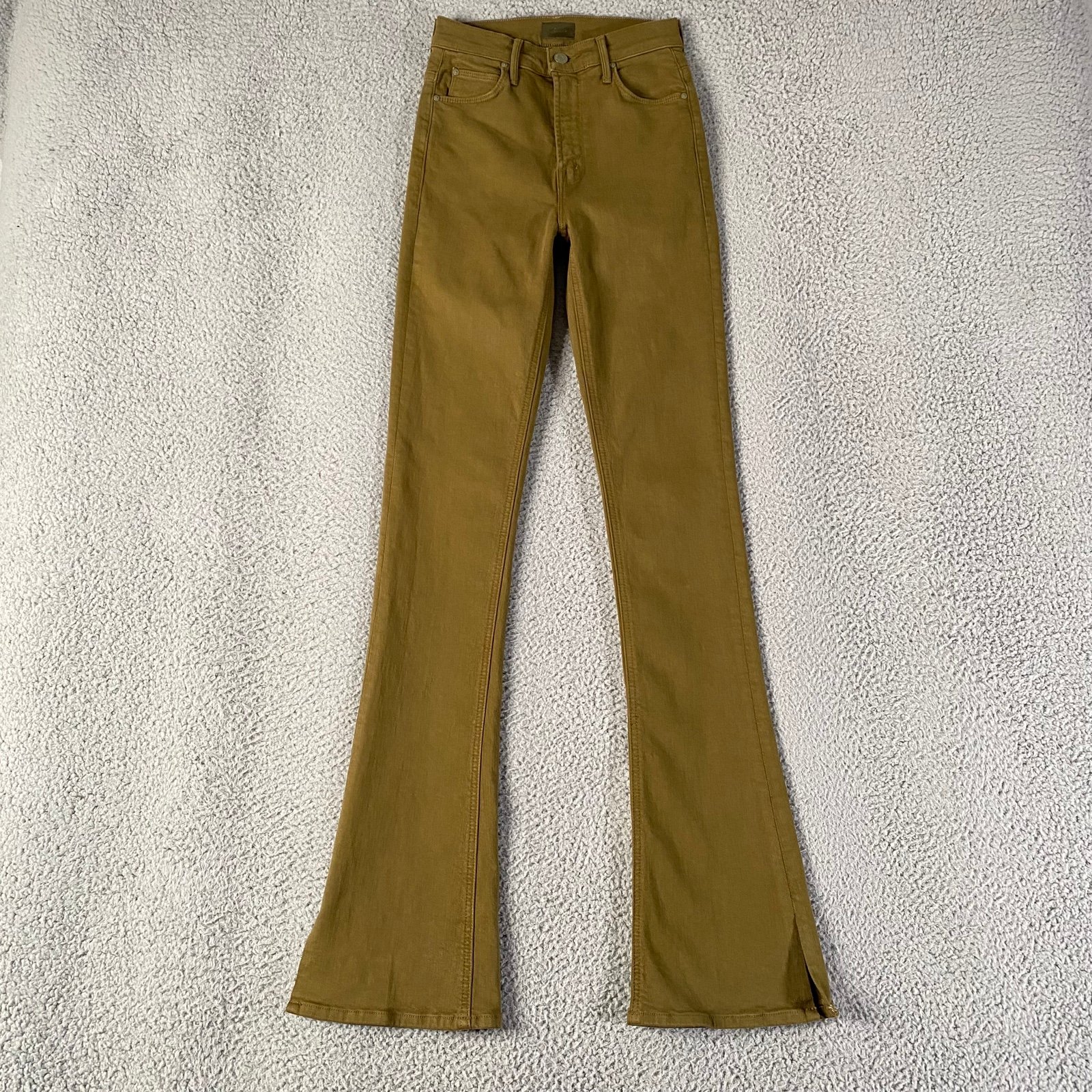 Mother High Waisted Runaway Slice Heel Jeans Womens 24 x 34 Fir Green Slim Flare