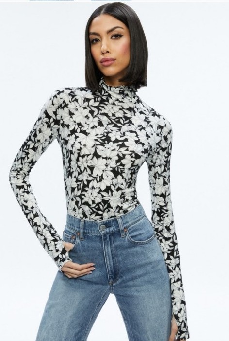 Alice + Olivia Luna Floral Delaina Long-Sleeve Turtleneck Top Med