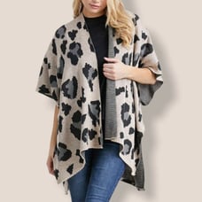 Leopard Print Open Front Kimono Knit Fabric 3/4 Sleeves Beige color one size NWT