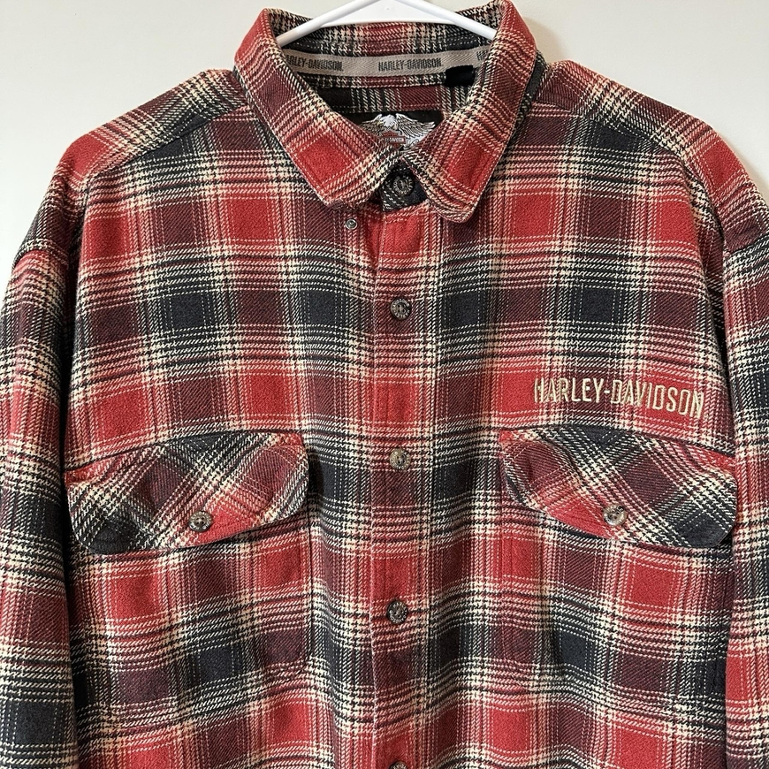 Harley Davidson Plaid Thick Heavy Flannel Shirt Jacket Mens 2XL Embroidered