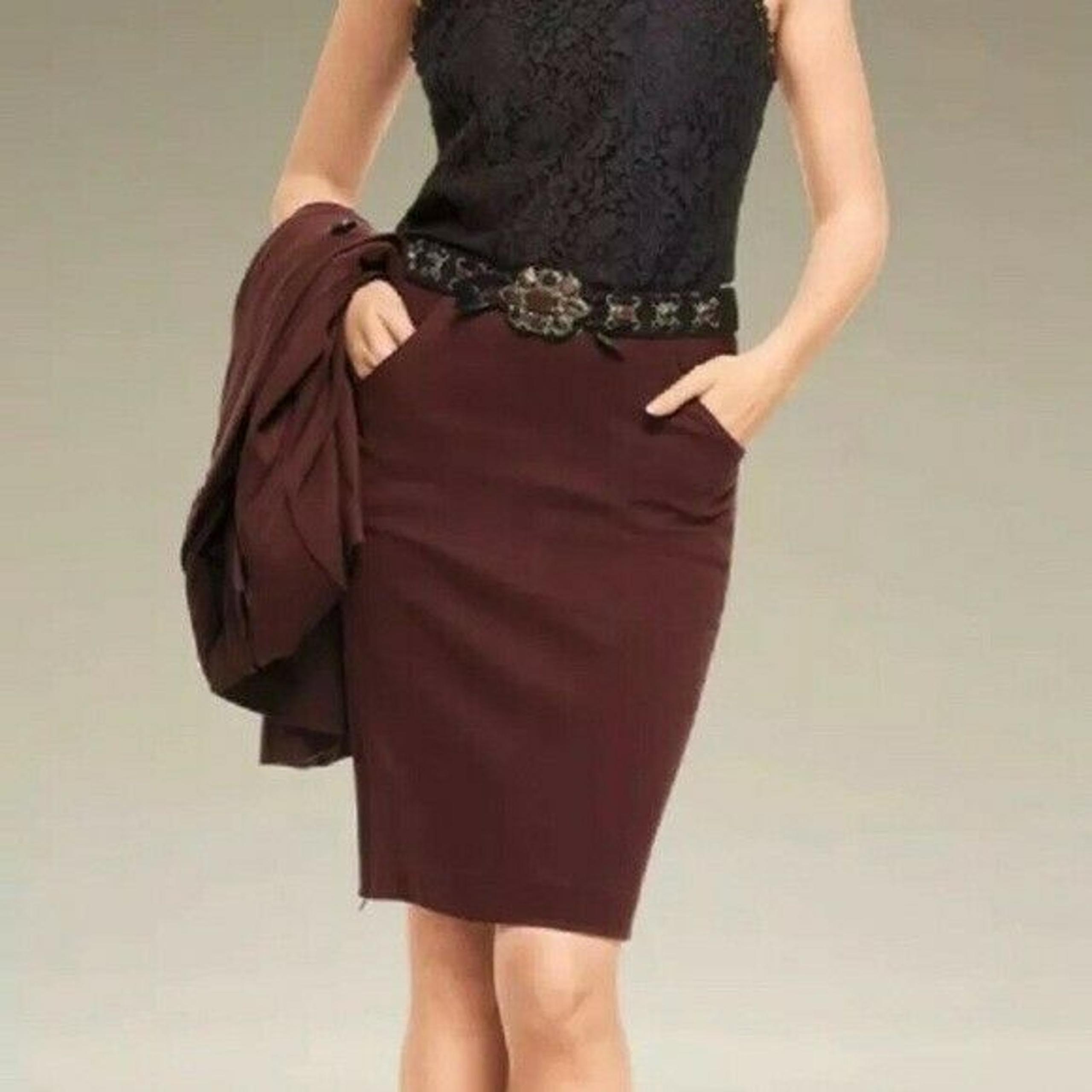 CABI | sz 10 Women's Currant Red Knee Length Pencil Boss Skirt w/ Pockets $89