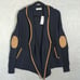 Abercrombie & Fitch Hooded Open Cardigan Knit Grandpa Sweater Blue M Elbow Patch