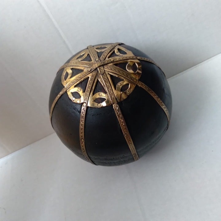 Vintage black wood and Inlay brass decorative ball