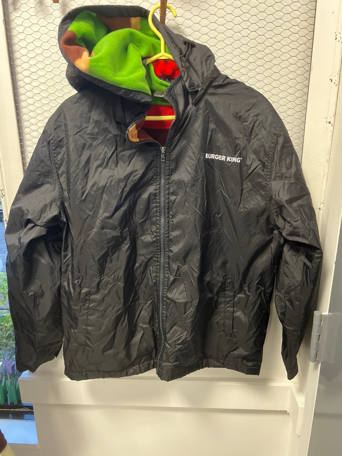 Burger King Employee Crew Fleece Hooded Jacket Striped Full Zip Size Med