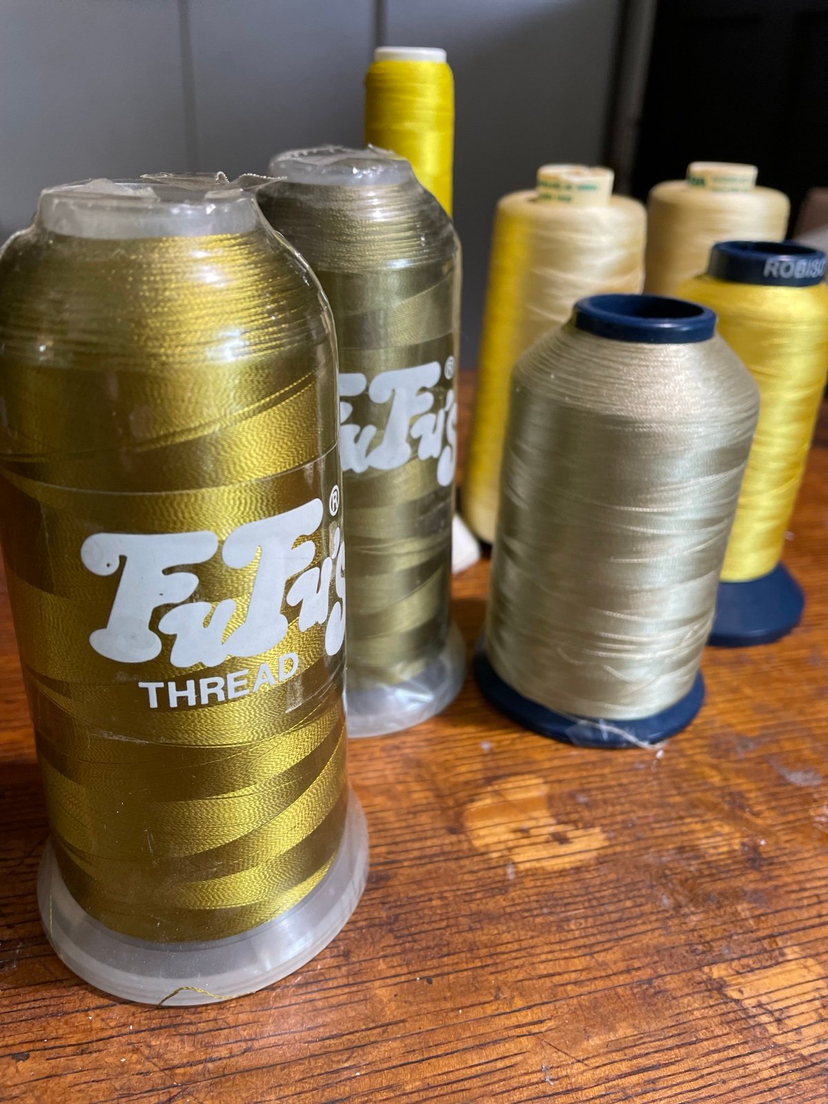 7 Thread Lot yellow & olive green sewing serger lot