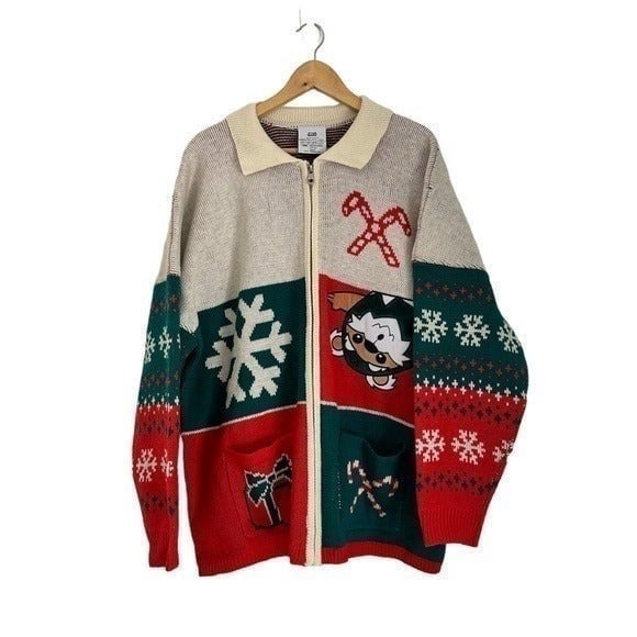 Disney Star Wars Ugly Sweater Spirit Jersey Ewok Zip Up Cardigan Size XL NEW