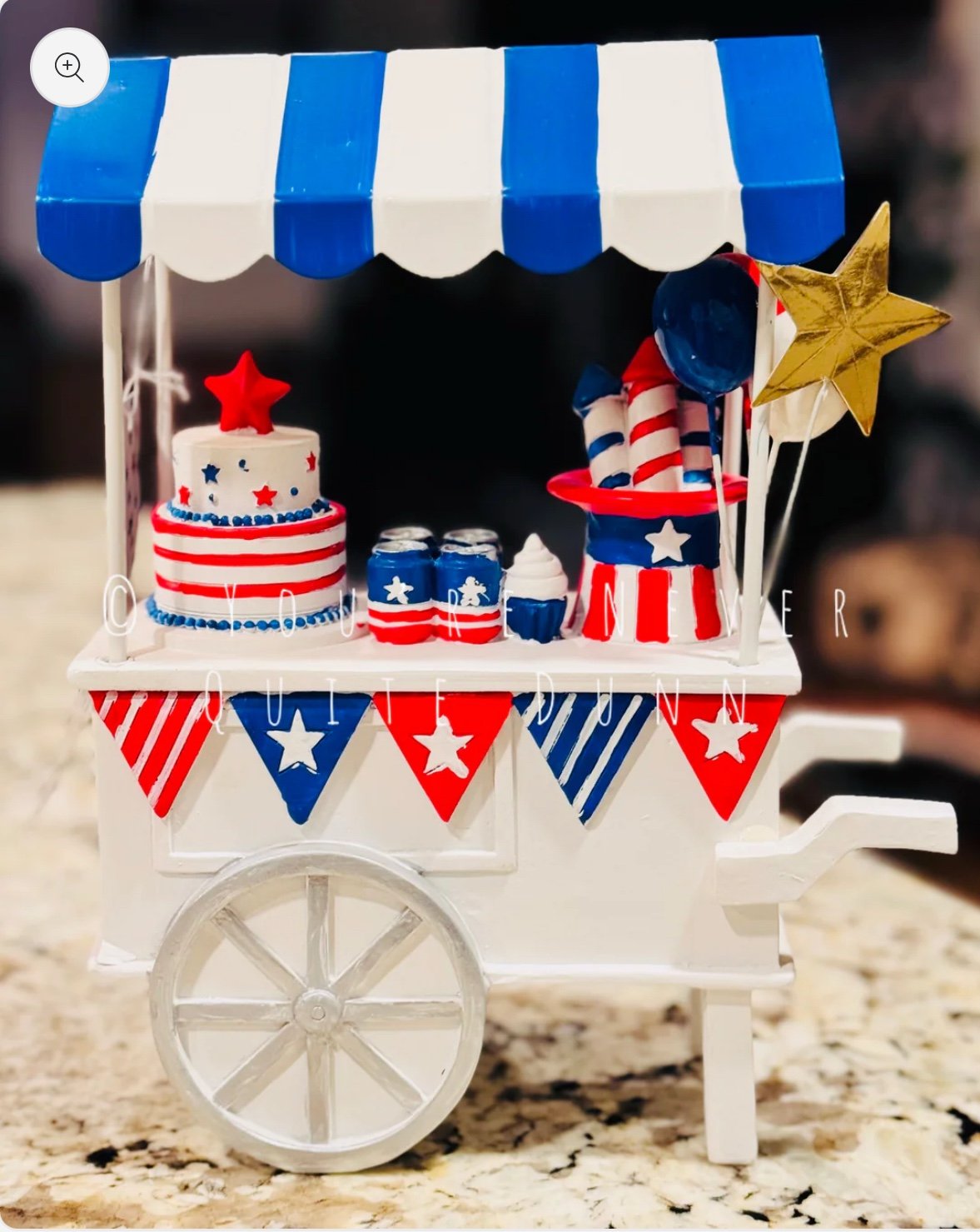Stars & Stripes July 4th Patriotic Cart w|Fireworks Food and Balloons NWT 9X7.5