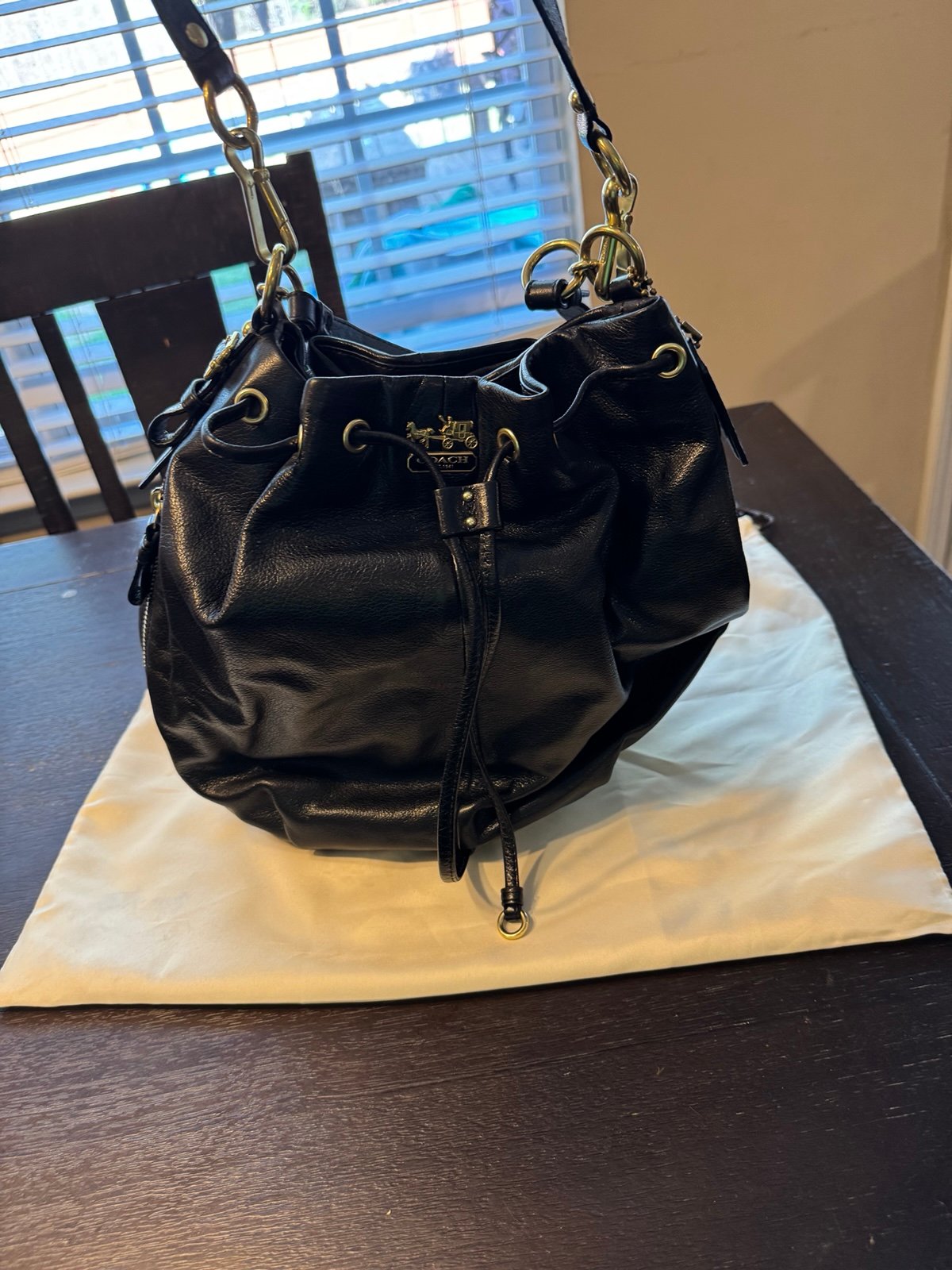 Coach Leather Drawstring Bag