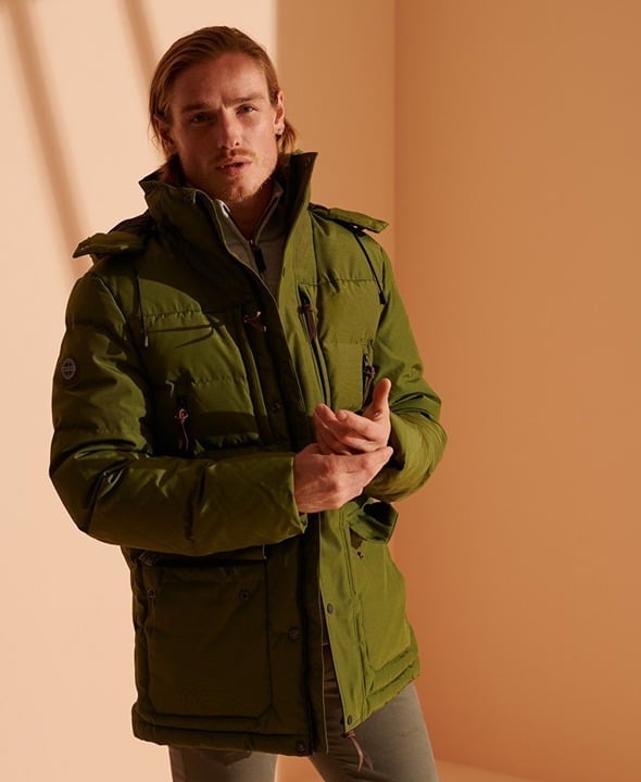 Men’s Superdry Expedition Down Parka Coat Green Size Small