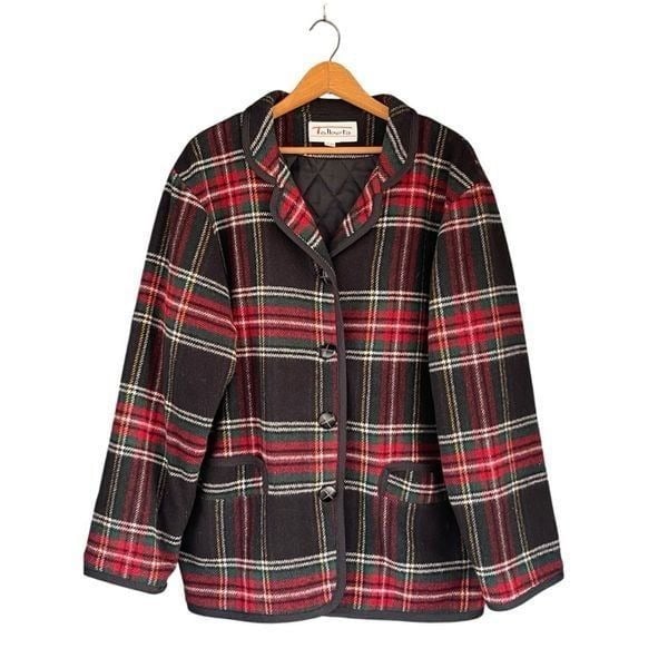 Vintage Talbots Tartan Plaid Wool Blend Pea Coat Jacket Size Large
