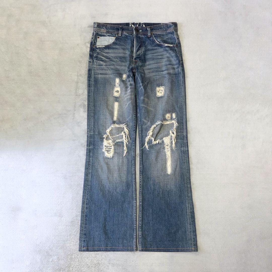 archive grunge damage flared denim Y2K