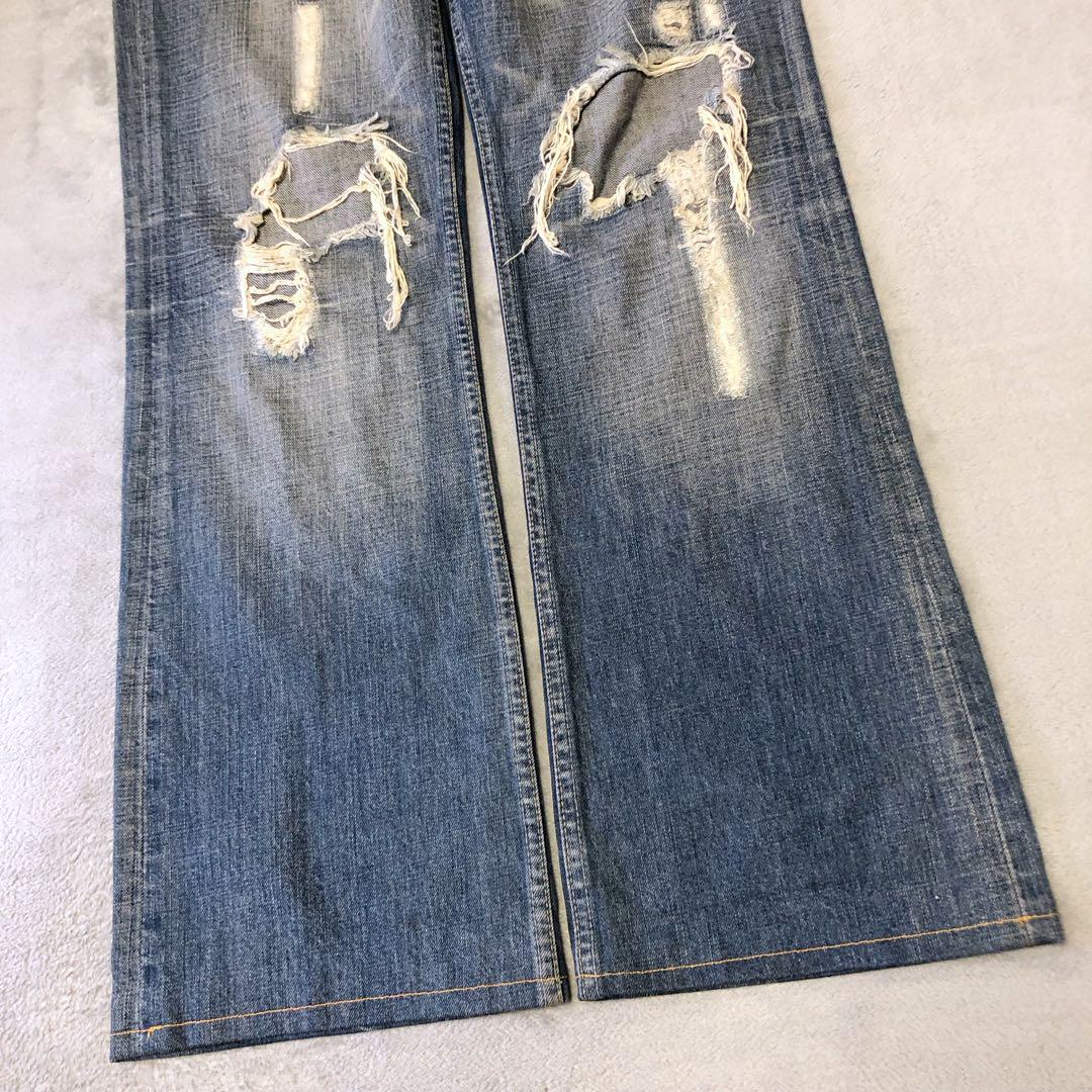 Archive grunge damage flared denim Y2K