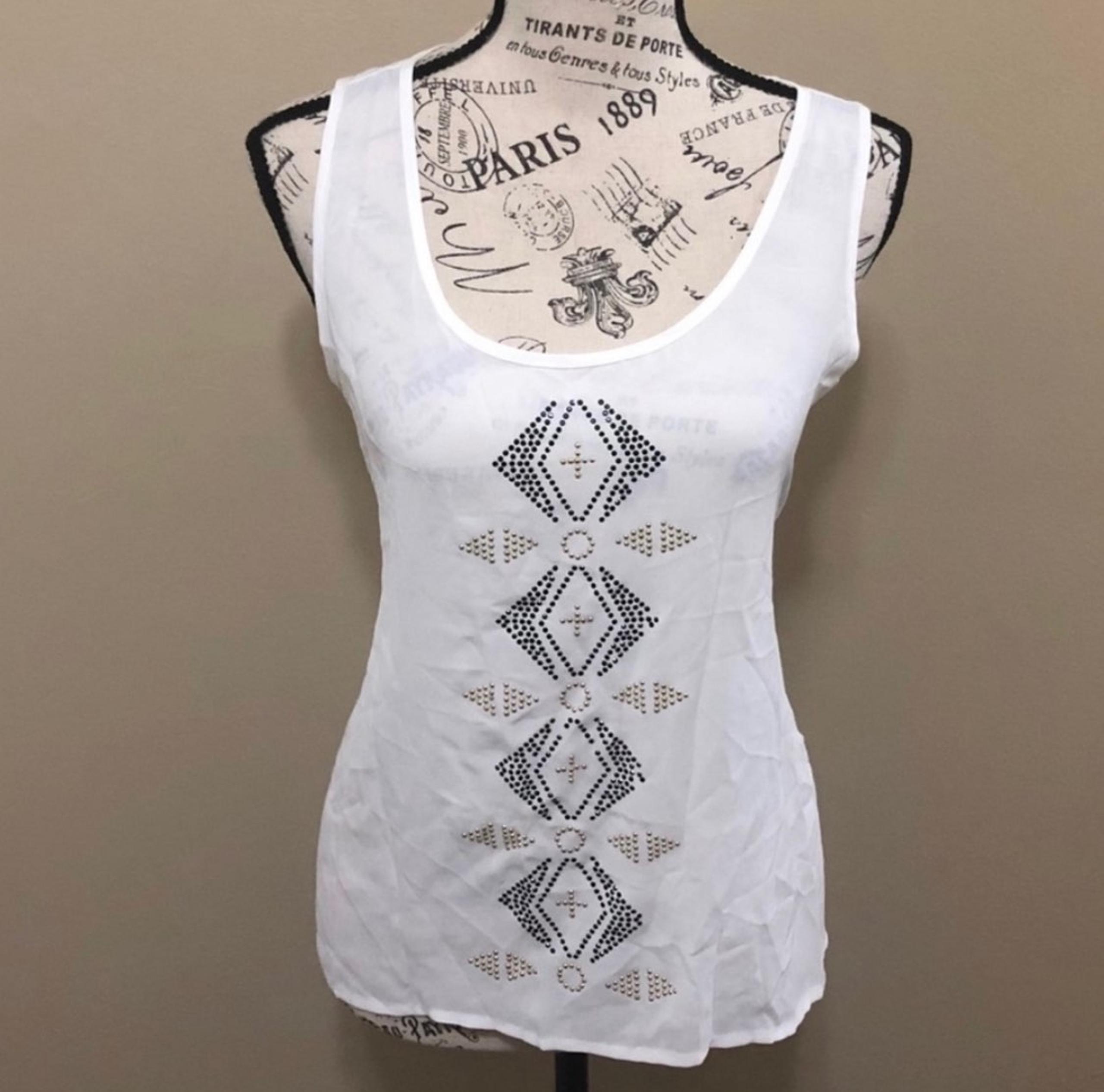 Say What? Geo Print White Tank Top Large