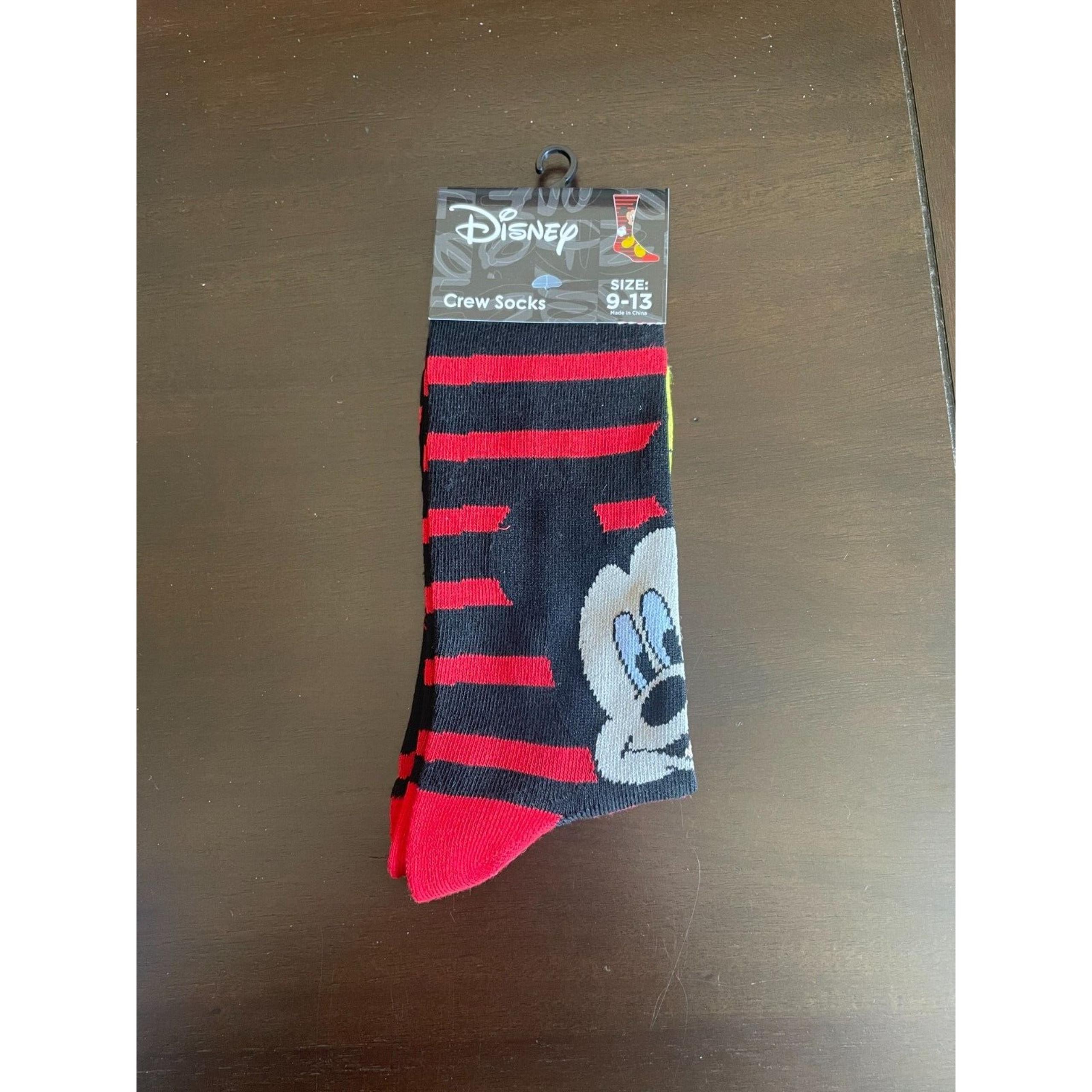 NEW Disney Mickey Mouse Black & Red Stripes Crew Socks Unisex Adult   Size 9-13