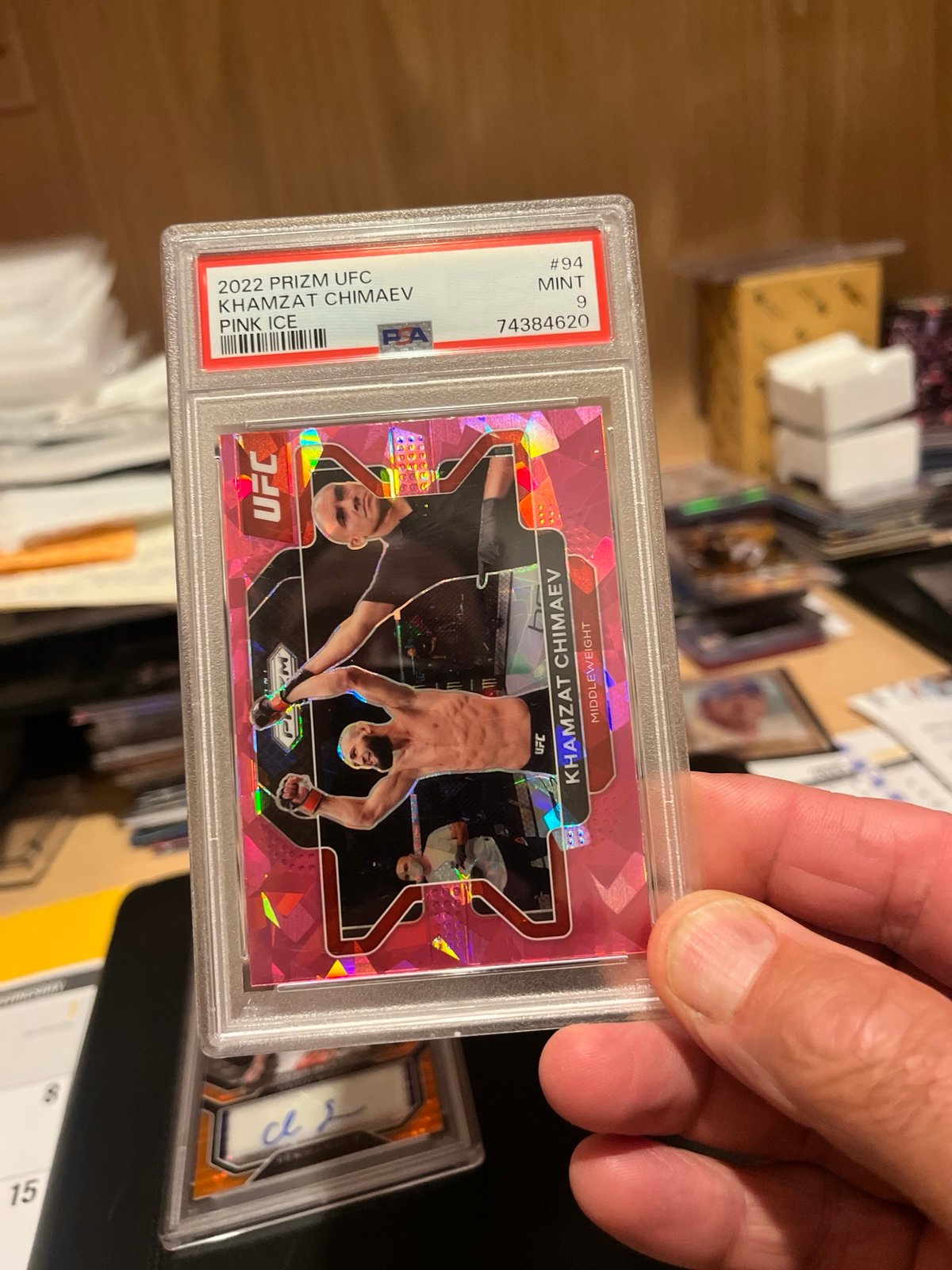UFC KHAMZAT CHIMAEV panini prism 2022 pink ice PSA mint nine refractor