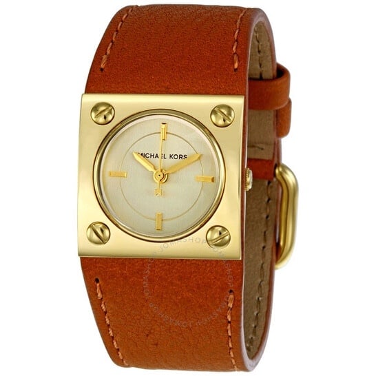 Michael Kors ladies square gold tone brown leather dress watch