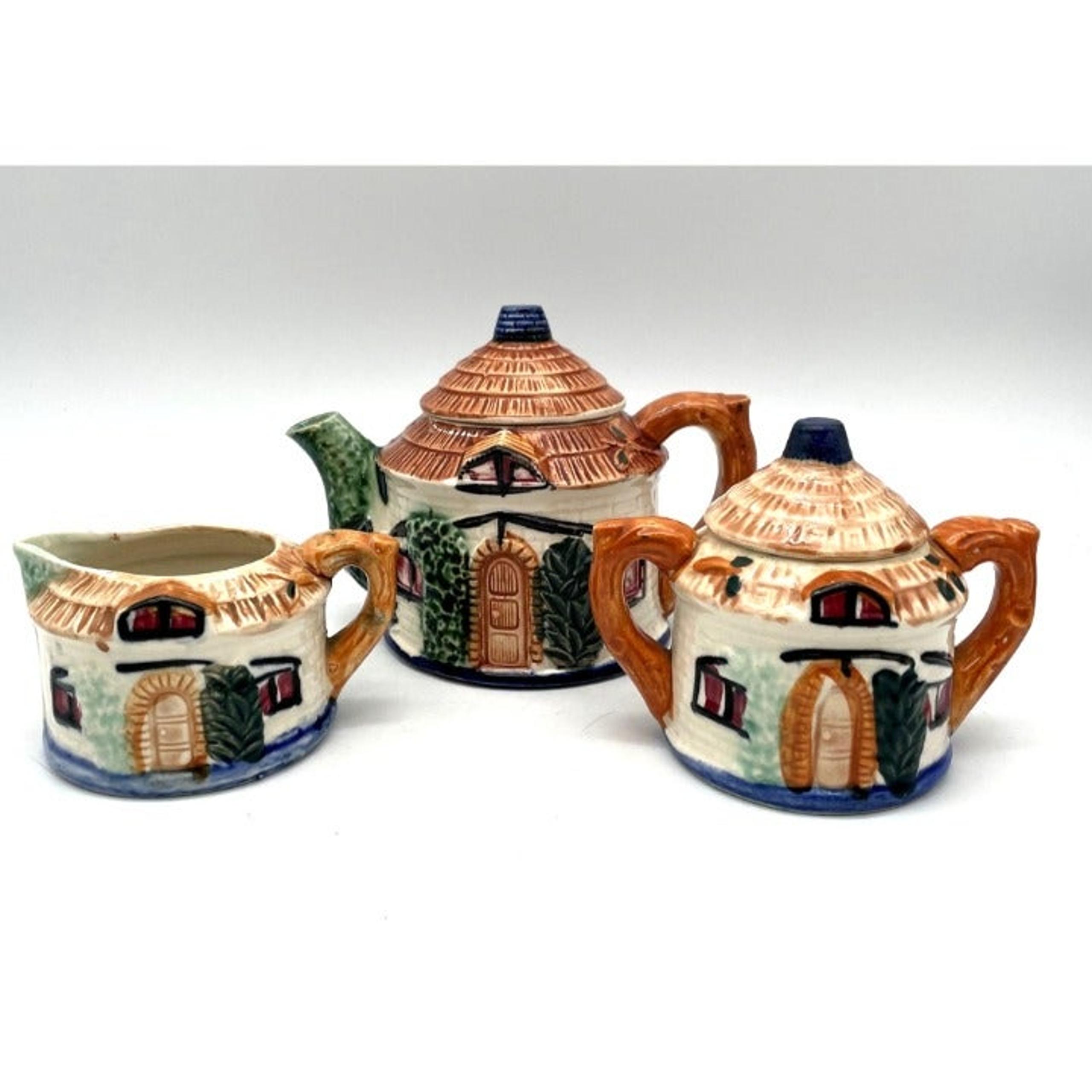 Vintage Cottage Tea Set w Sugar & Creamer