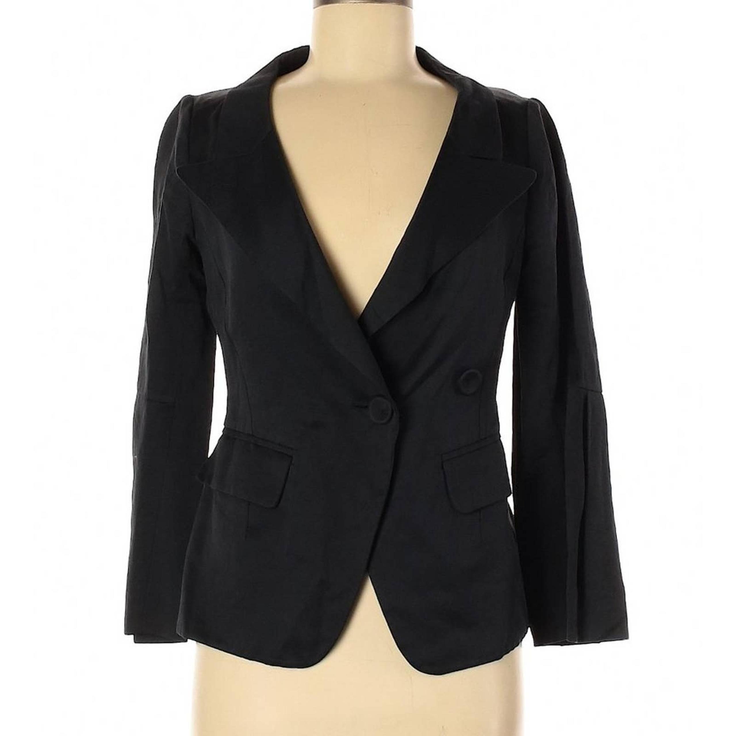 VINTAGE Sonia Rykiel Paris 80's Minimalist Black Gray Unlined Cotton Blazer 38FR