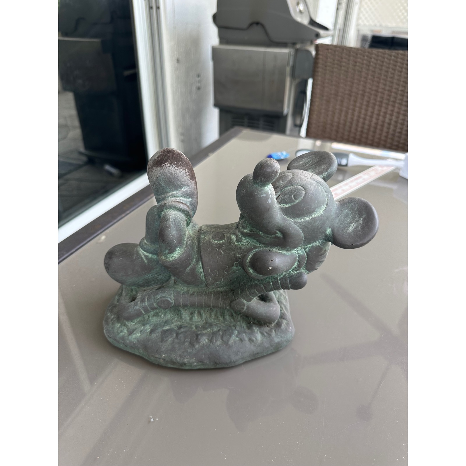 Disney Mickey Mouse Lounging Statue Patina Finish Vintage Decor