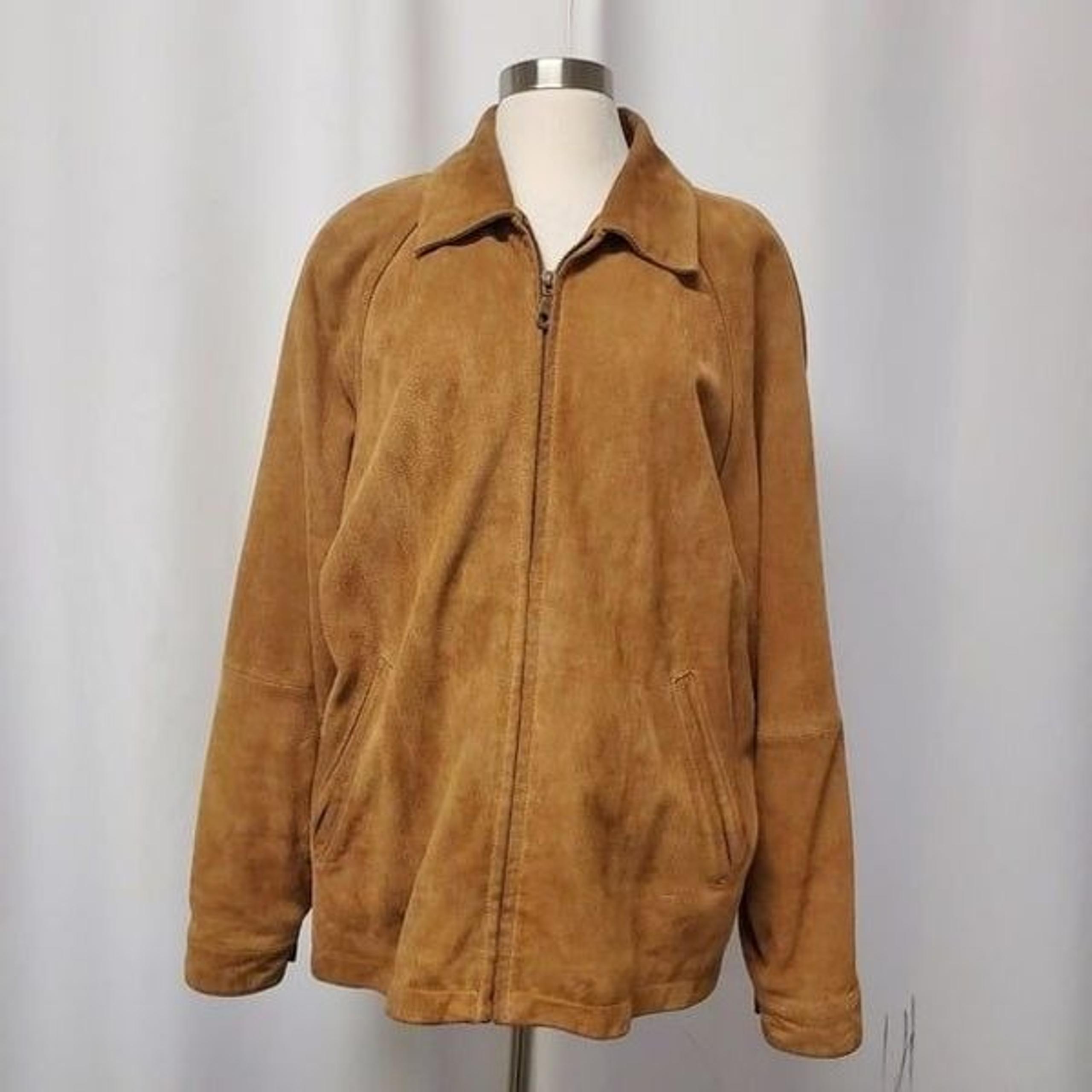Vintage 90s y2k Camel Tan Suede Leather Grunge Distressed Car Coat Lg