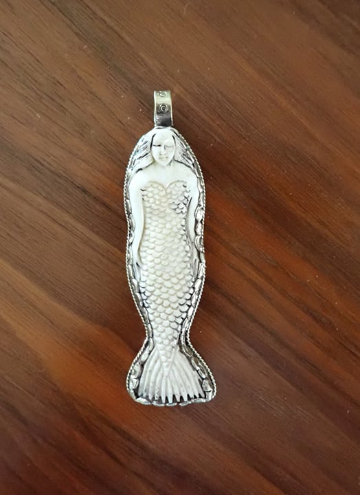 Mermaid carved Bone Pendant