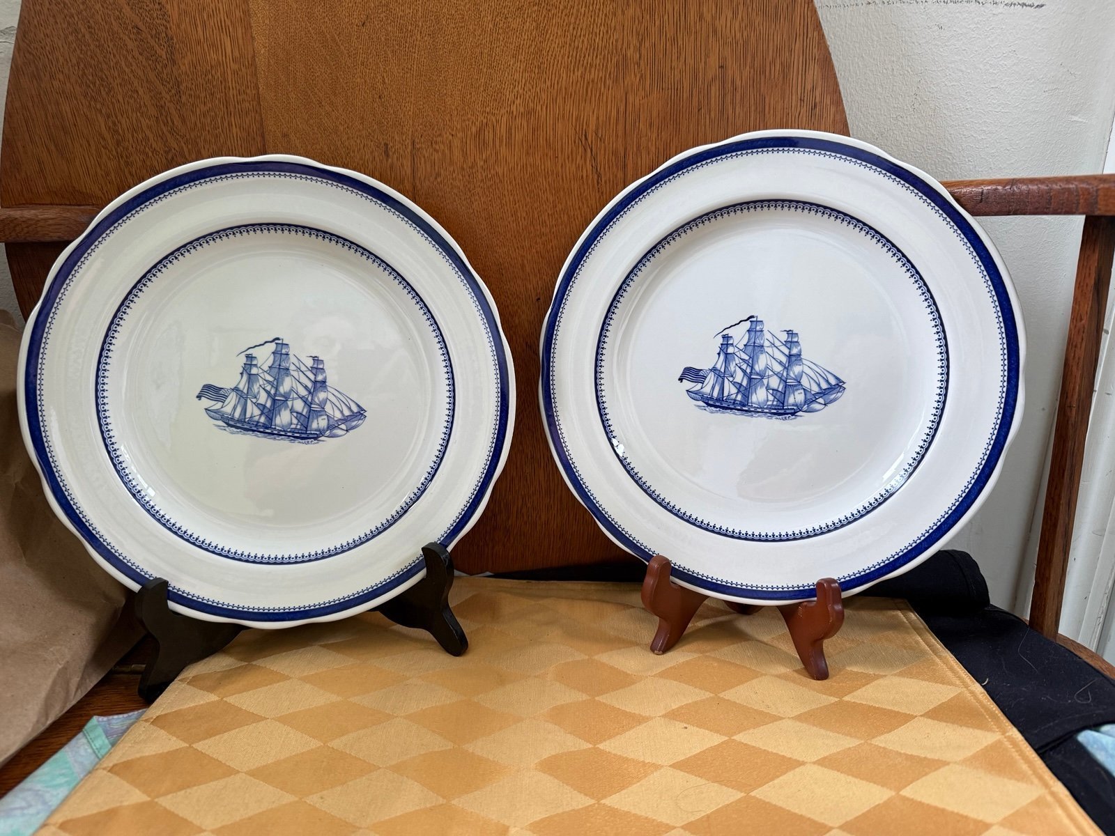 Spode Blue and White Clipper Ship Dinner Plates