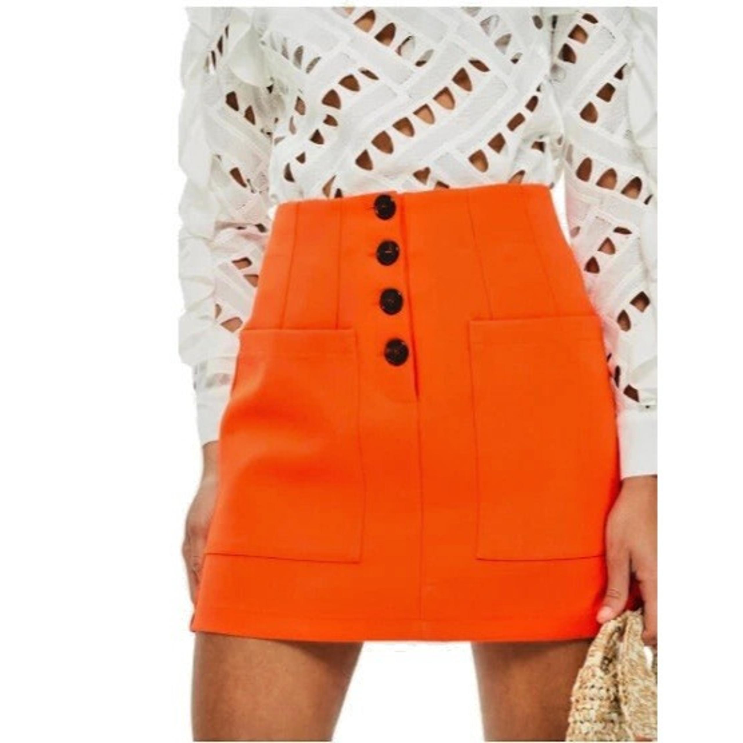 Topshop Mini Skirt Orange w Pockets 4 Button Women's Juniors Size 6
