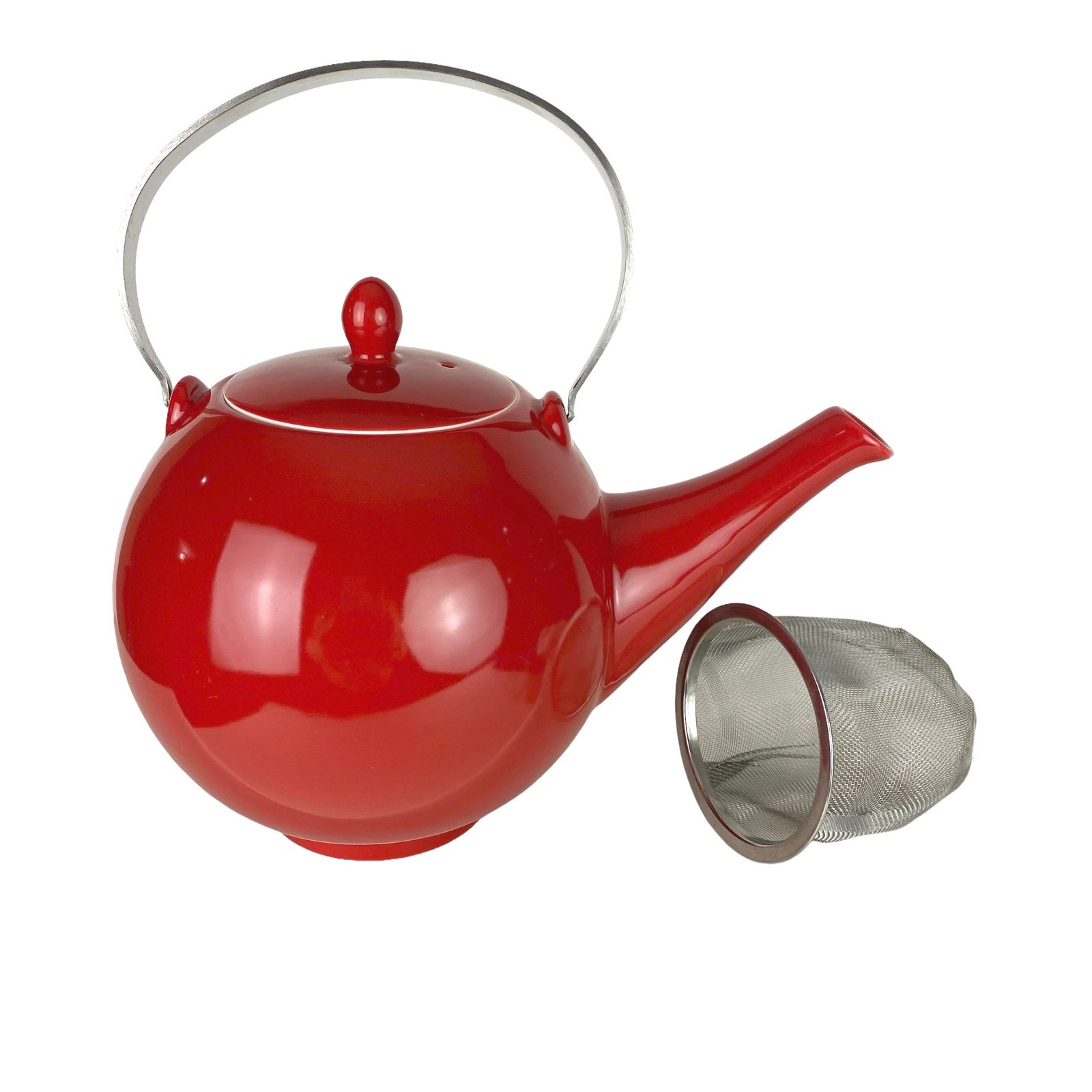 Teavana Teapot Infuser Basket Red Fine Porcelain Silver Arch Handle Excellent