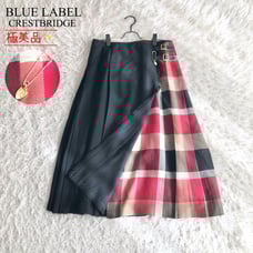 Excellent Condition★Blue Label Crestbridge Pleated Black Check Quilted Skirt
