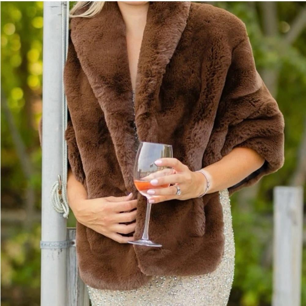 NWT- Luxurious Brown Faux Fur Shawl Wrap