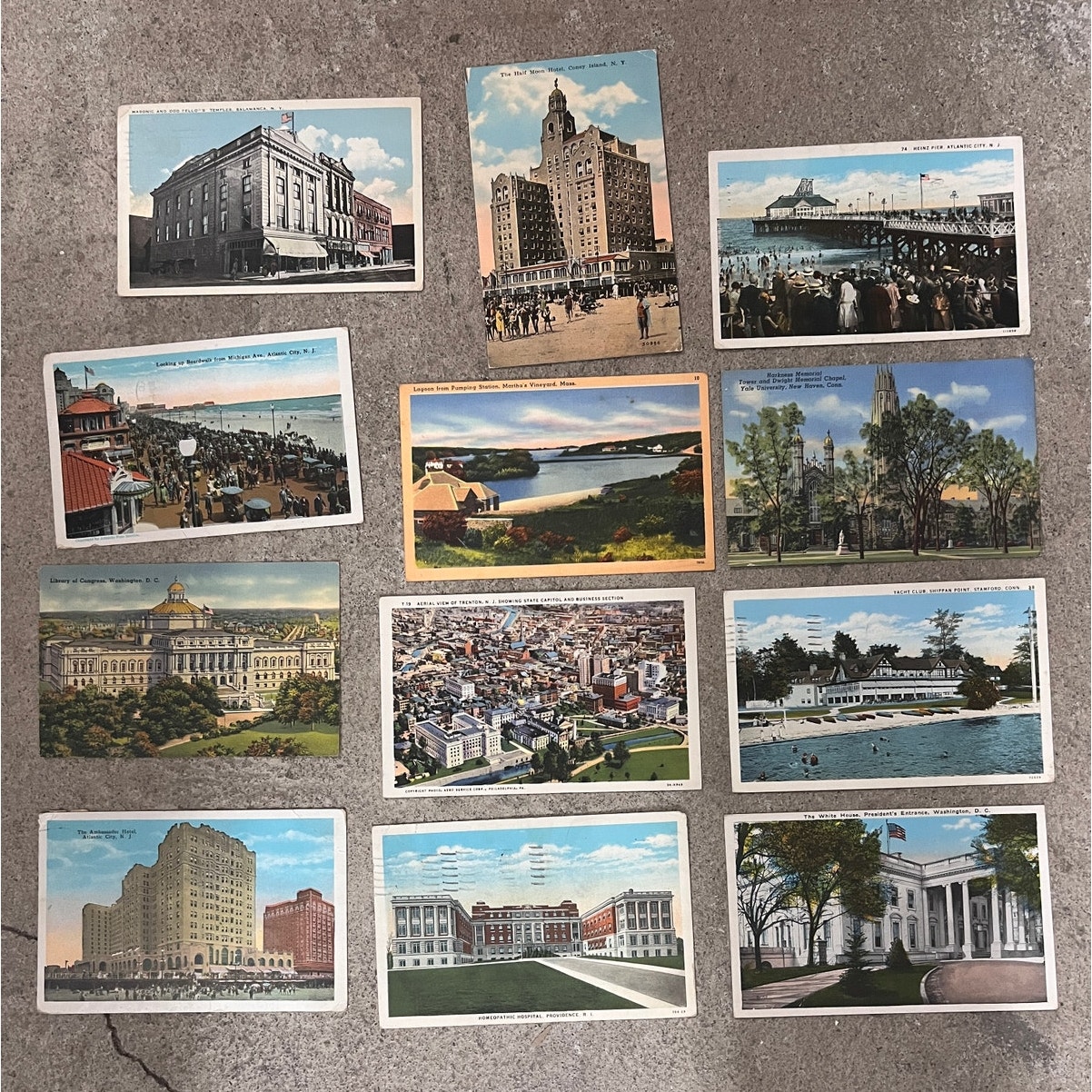Antique USA Postcards - Lot of 12 - 1920's 1930's NY, CONN, NJ, MASS, DC, RI