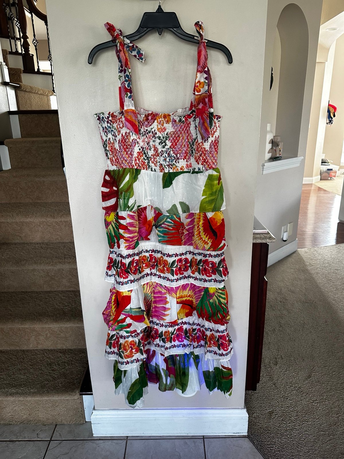NWT farm Rio mixed print tiered dress sz L