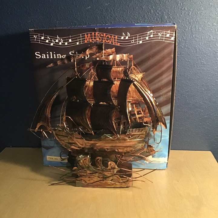 Vintage Musical Sailing Ship 12 x 3 Plays Music When You Wind The Key In Front