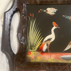vintage bird design Glass Wood Decor Mexico 22”x 11”x 1 3/4”