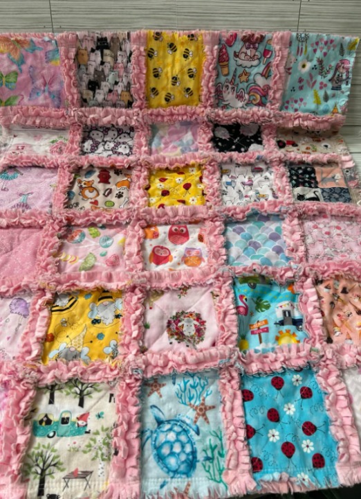 Baby girl rag quilt blanket/ stroller size